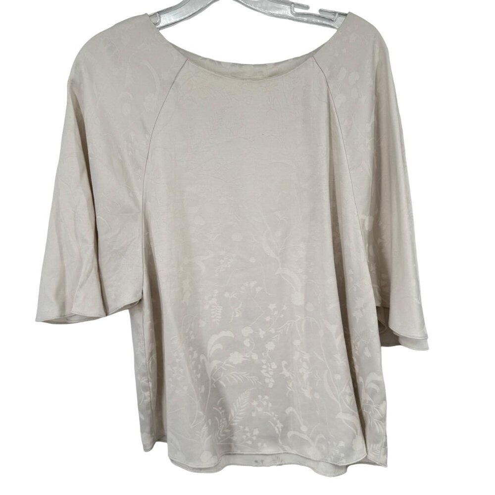 Anna Glover X H&M Floral Print Beige Blouse Size 8 shirt short flutter sleeve